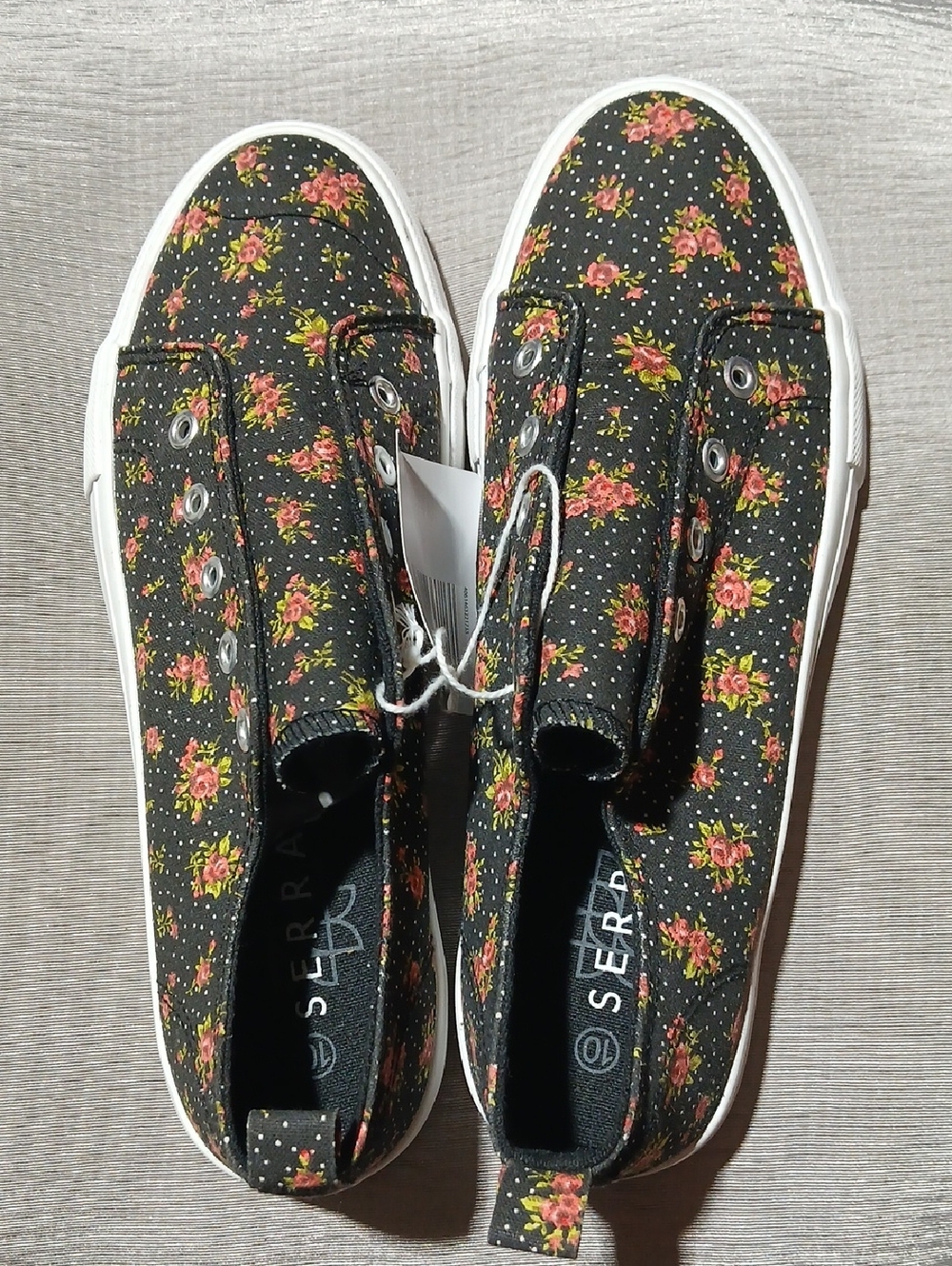 Serra Black Canvas Slip-On Sneakers with Pink Floral Print